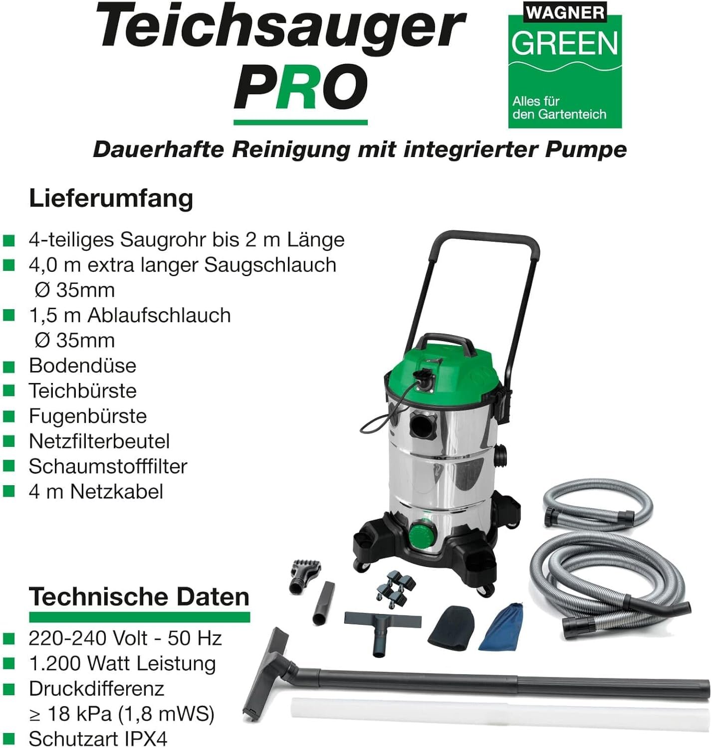 wagner green teichsauger pro va | non stop saugen | komplett teichschlammsauger für die reinigung für gartenteich schwimmteich fischteich pool und haus wagner green teichsauger pro va | non stop saugen | komplett teichschlammsauger für die reinigung für gartenteich schwimmteich fischteich pool und haus