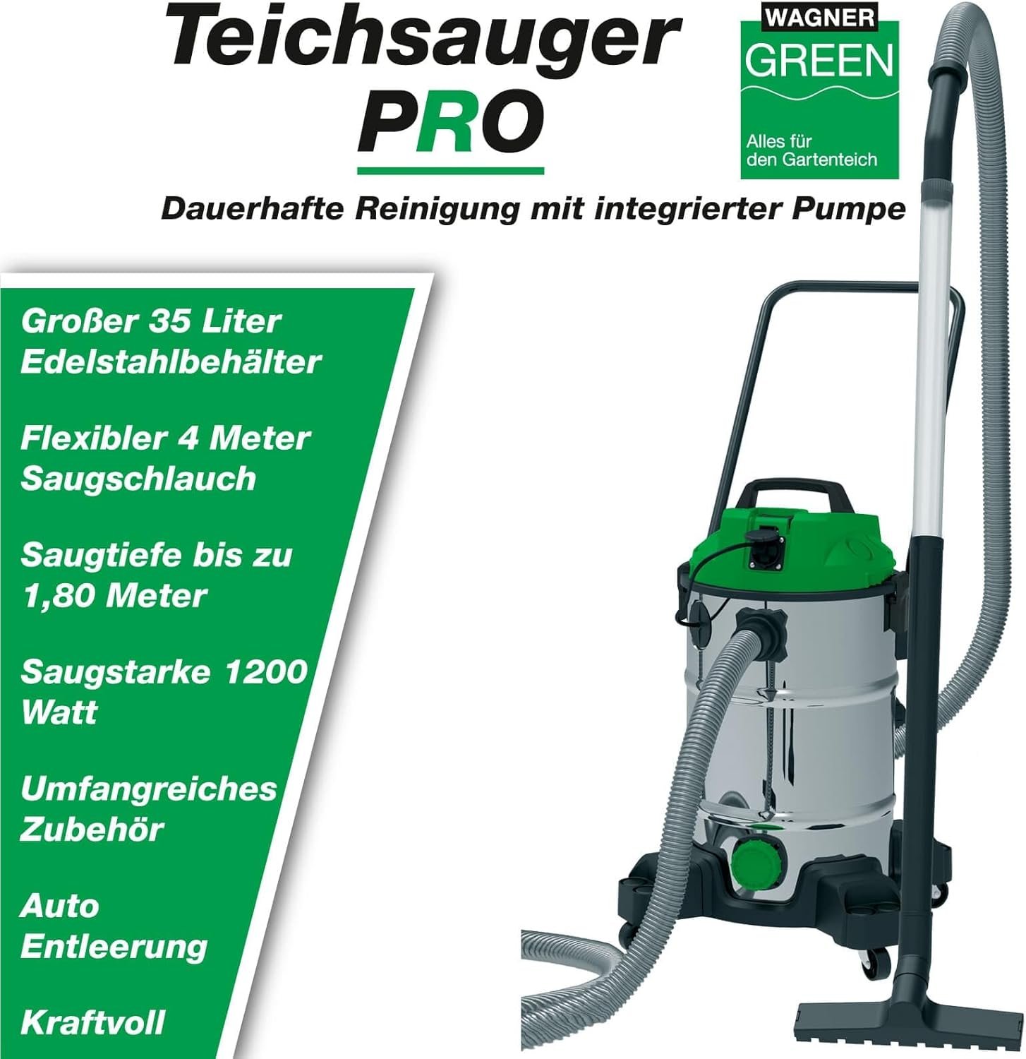 wagner green teichsauger pro va | non stop saugen | komplett teichschlammsauger für die reinigung für gartenteich schwimmteich fischteich pool und haus wagner green teichsauger pro va | non stop saugen | komplett teichschlammsauger für die reinigung für gartenteich schwimmteich fischteich pool und haus